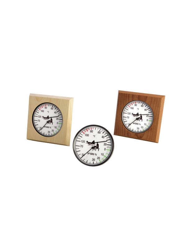 Termo-higrometr do sauny w obudowie drewnianej zegar biały bimetal Eliga kwadratowy 180mm