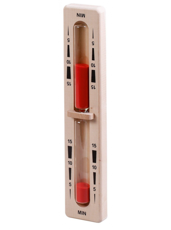 Klepsydra z drewnianym oddzieleniem cylindrów 15min - kolor czerwony Eliga 