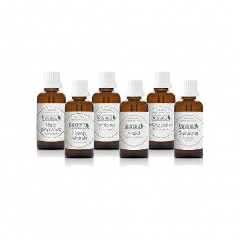 Zestaw olejków Bassau PURE AROMA w drewnianym etui 6x15ml