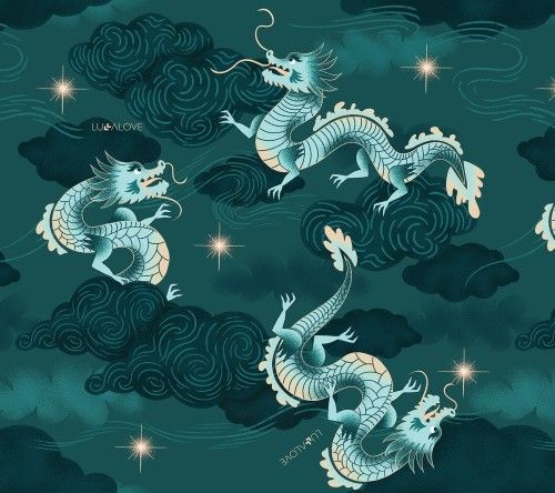 Szlafrok - Kimono bambusowe MIDI - smoki by Lullalove