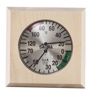 Termo-higrometr saunowy w ramce drewnianej Eliga 170mm kwadratowy