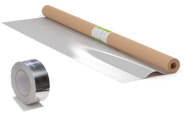 Zestaw: Folia aluminiowa 30m2 94g/m2+ Taśma aluminowa do łączenia folii 50mb