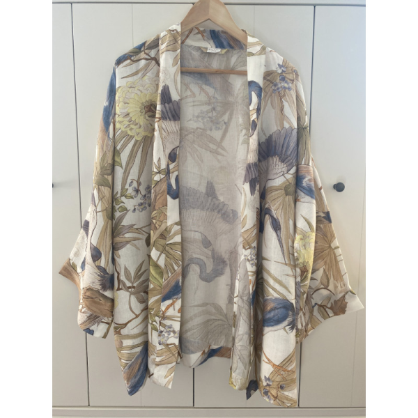Lniane kimono  LENNEA Niebieskie Czaple