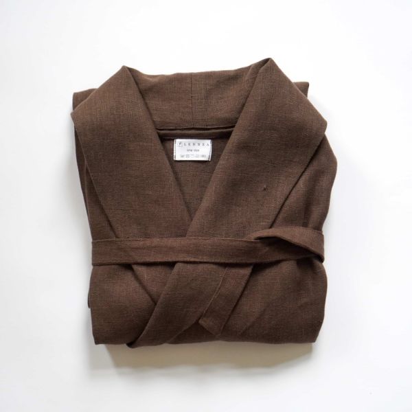 Czekoladowy szlafrok ze zmiękczonego lnu LENNEA 