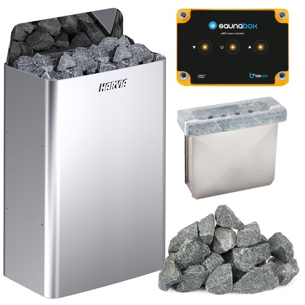 Zestaw do sauny - Piec Harvia The Wall ze sterowaniem Wi-Fi Blebox i nawilżaczem Sawo moc- 9kW