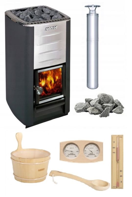 Zestaw:  Piec Harvia M3 z kompletnym systemem kominowym WHP 1500 + akcesoria do sauny Harvia
